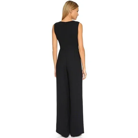 Vince 10 Black Double-V Neck Sleeveless Wide Leg Culotte Jumpsuit with Pockets - Picture 4 of 16